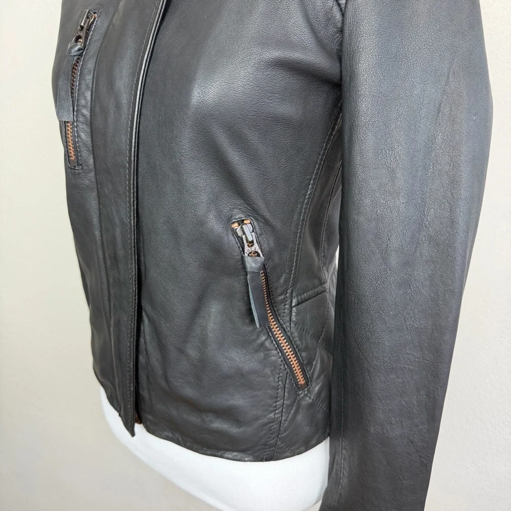 Madewell Metropolis Moto Collarless Black Leather Jacket Size XS